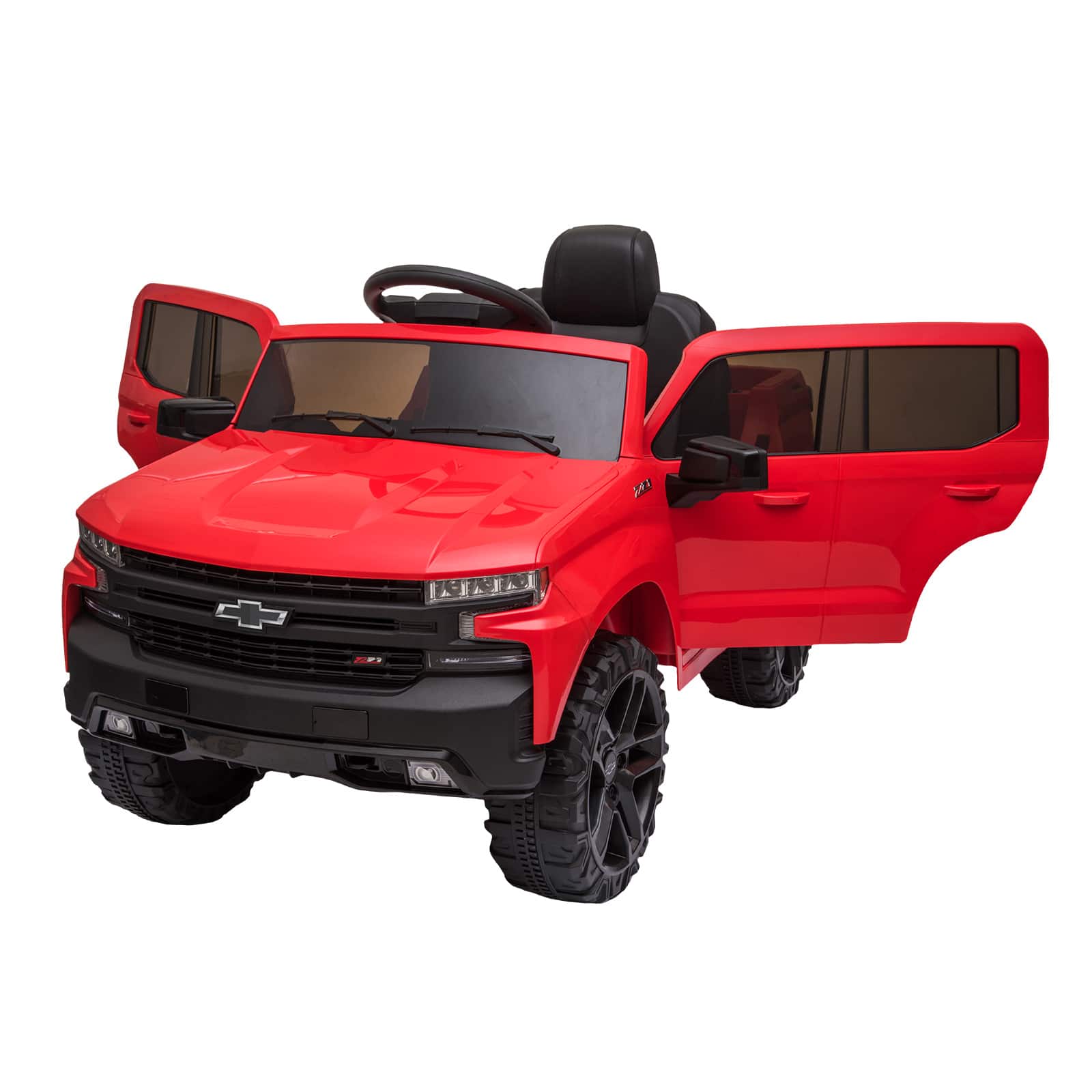 Qeetex - Licensed Chevrolet Silverado 12V Electric Ride-on Car Truck w/Parent Remote Control, Bluetooth Speaker - Red