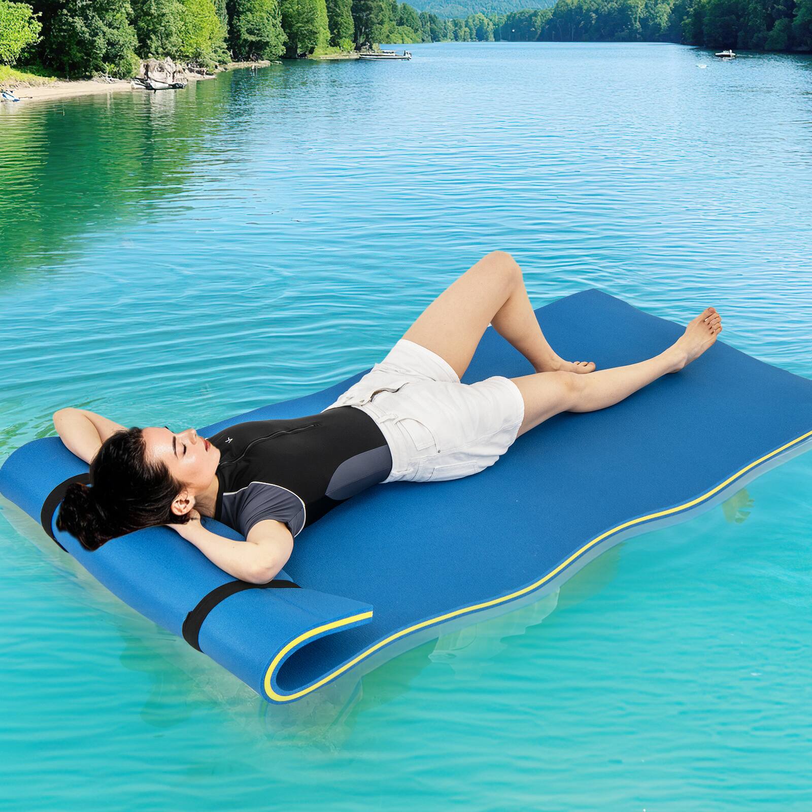 Alt View 1. Costway - Costway 3-Layer Tear-proof Water Mat Floating Pad Island Water Sports Relaxing - Blue.