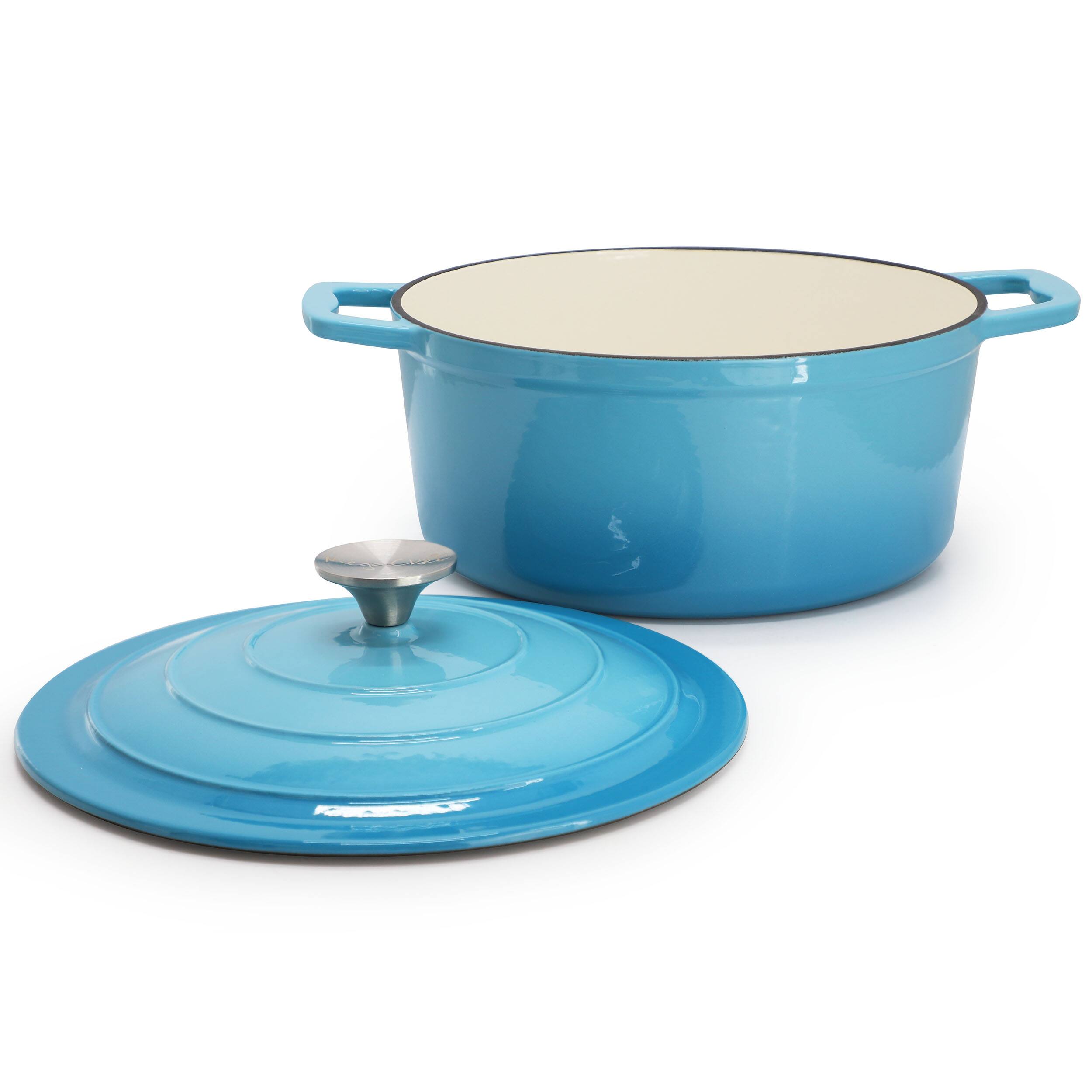 Alt View 3. MegaChef - MegaChef 5 Quarts Round Enameled Cast Iron Casserole with Lid in Blue - Blue.