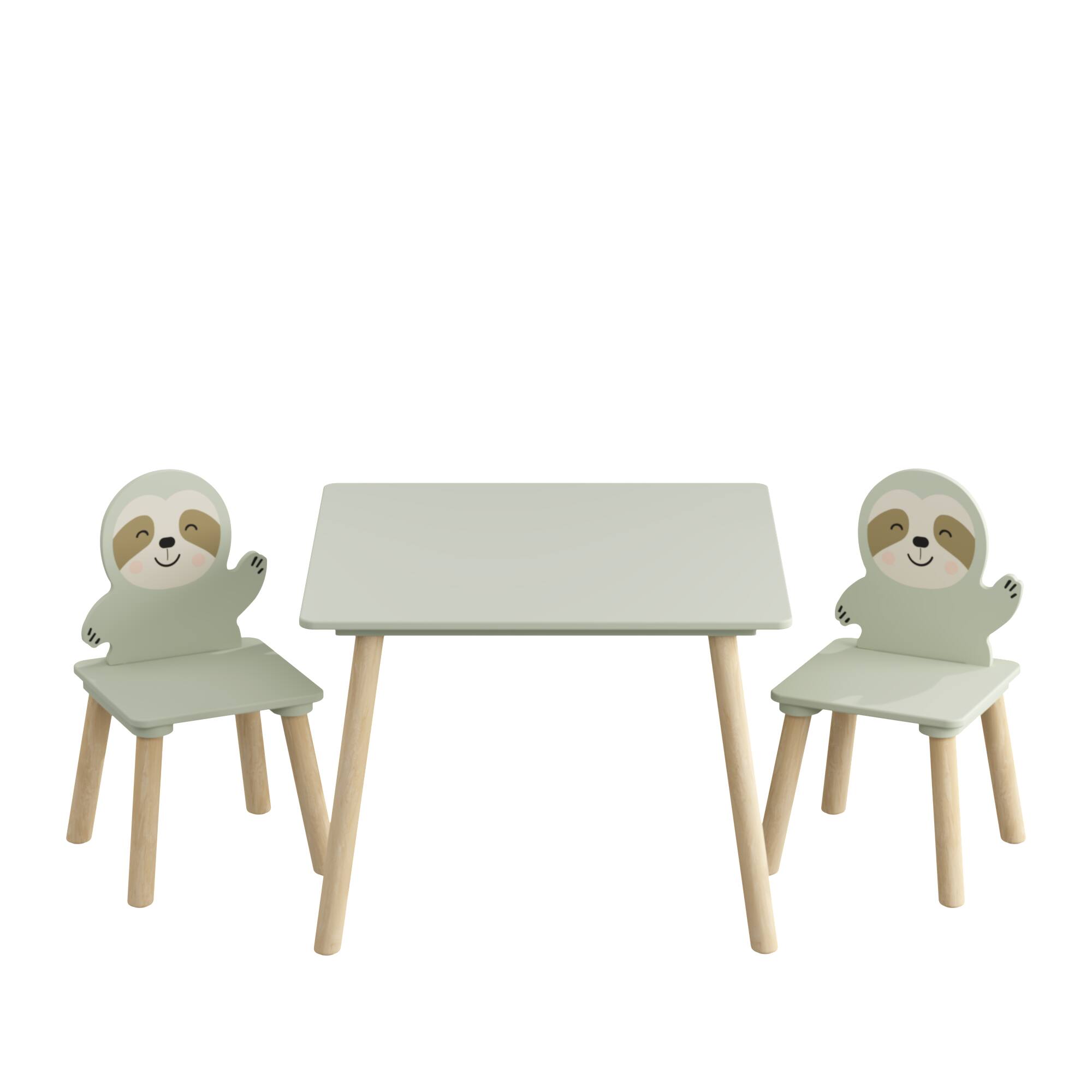 Alt View 9. Tiramisubest - Kids Table and Chair Set with 2 Cute Sloth Chairs,Wooden Toddler Activity Table,Cute Animal Design Play & Study Set - Natural Wood,Sage Green.