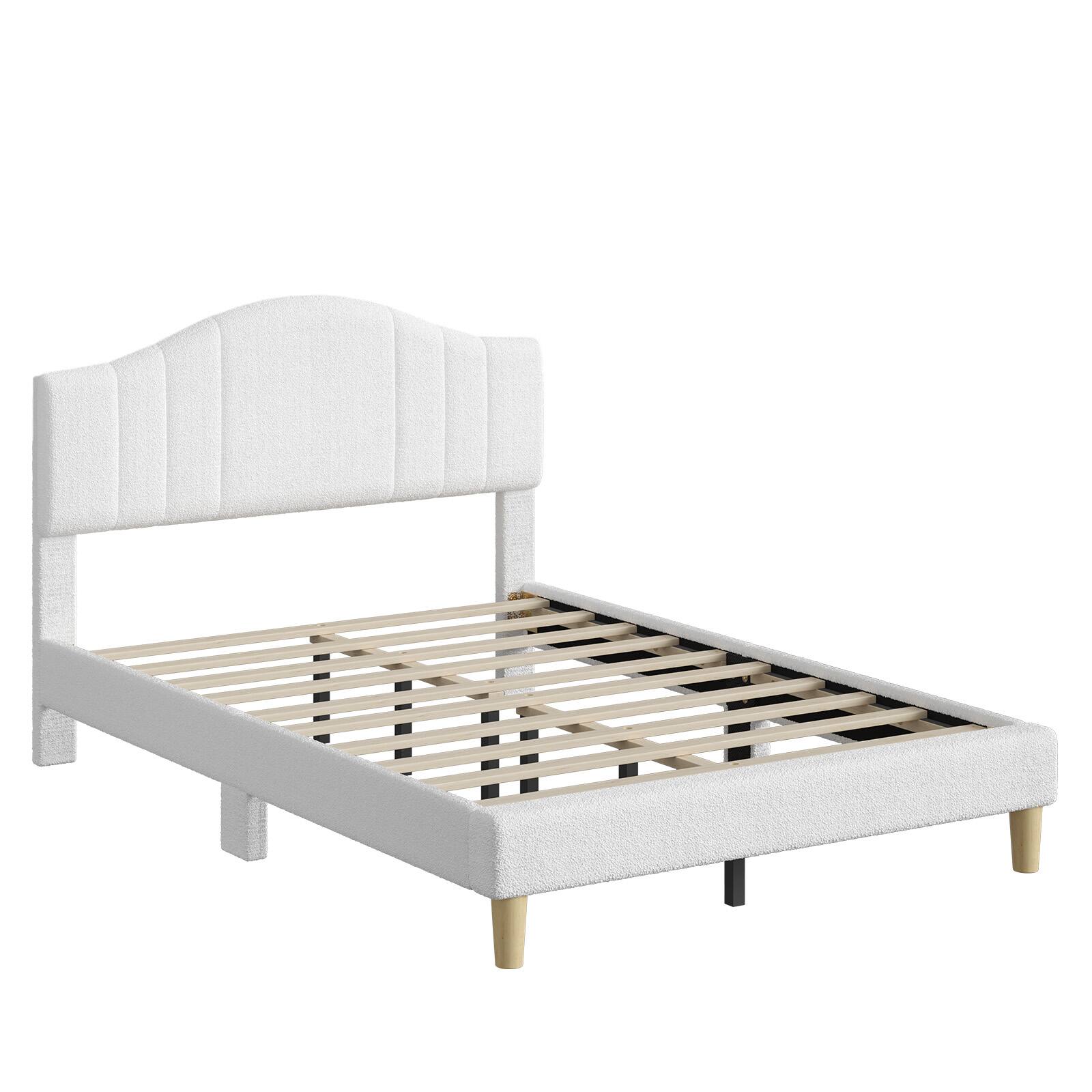 Alt View 3. Pinmoco - Pinmoco - Upholstered Platform Bed Frame with Adjustable LED Arc Headboard - Fabric White.