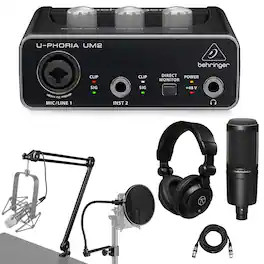 Behringer - U-PHORIA UM2 2x2 USB Audio Interface, Bundle with AT2020 Microphone and Broadcast Arm w 10' XLR Cable,