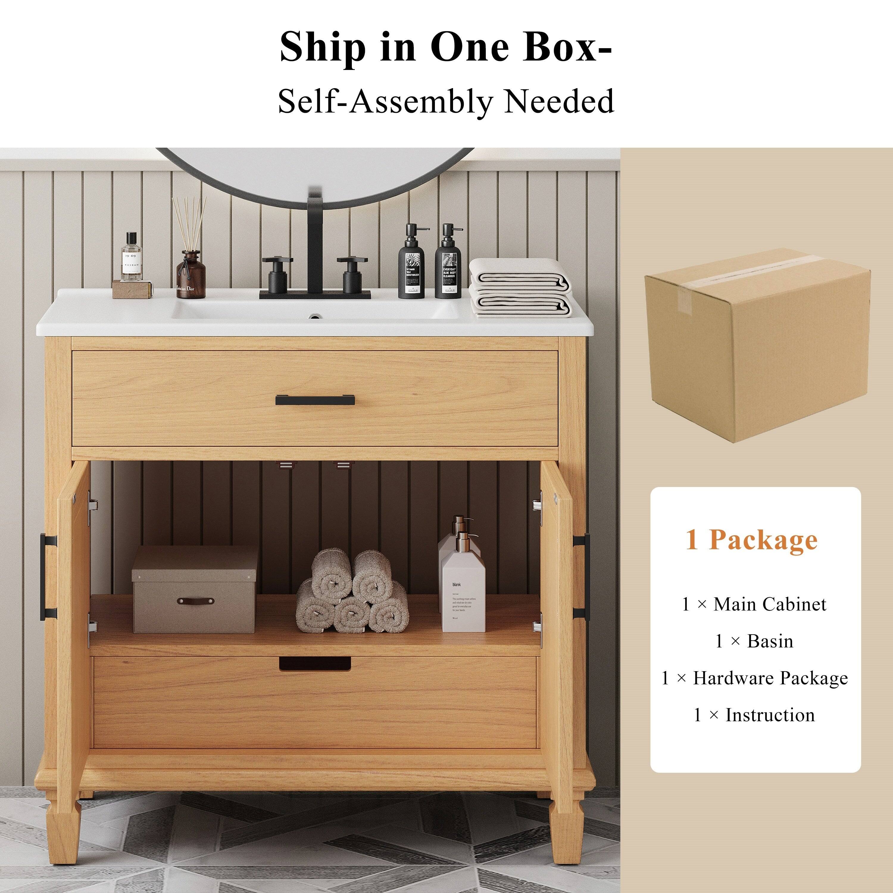 Ship in One Box-  
Self-Assembly Needed  

1 Package  
1 x Main Cabinet  
1 x Basin  
1 x Hardware Package  
1 x Instruction