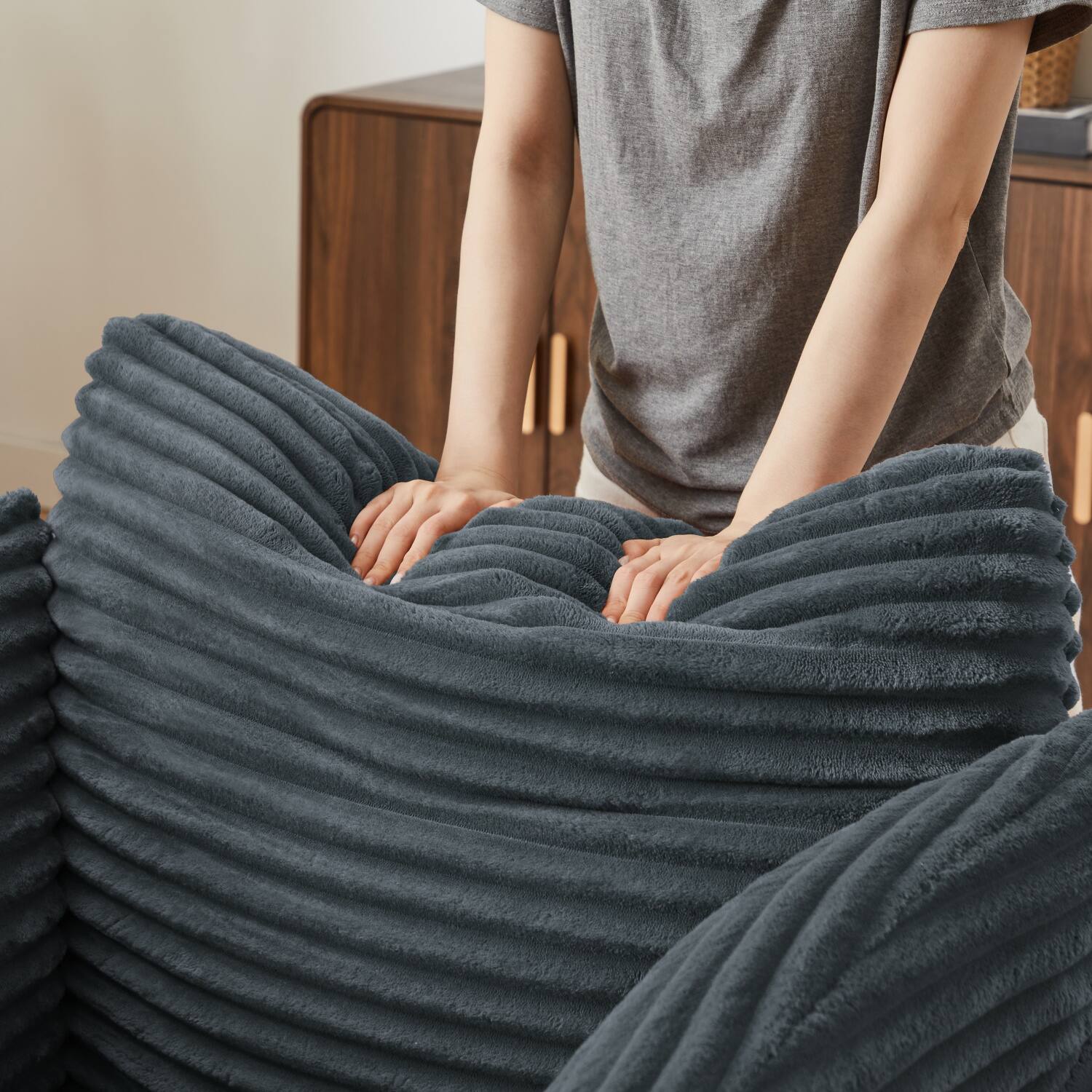 Alt View 6. Z-Edge - Corduroy sleeper sofa couch, no assembly needed, Perfect for Living Room/Dorm/Apartment - Dark Grey - Dark Grey.