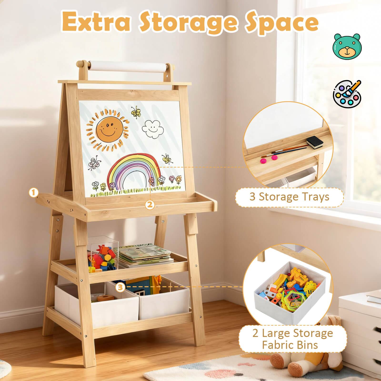 Extra Storage Space

1. 3 Storage Trays
2. 2 Large Storage Fabric Bins