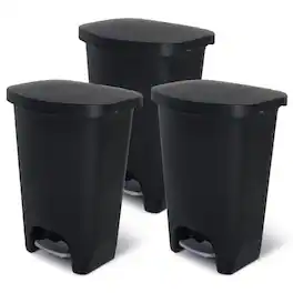 Glad - Kitchen Trash Can with Lid and Garbage Bag Rings, 13 Gal, 3 Pack - Black