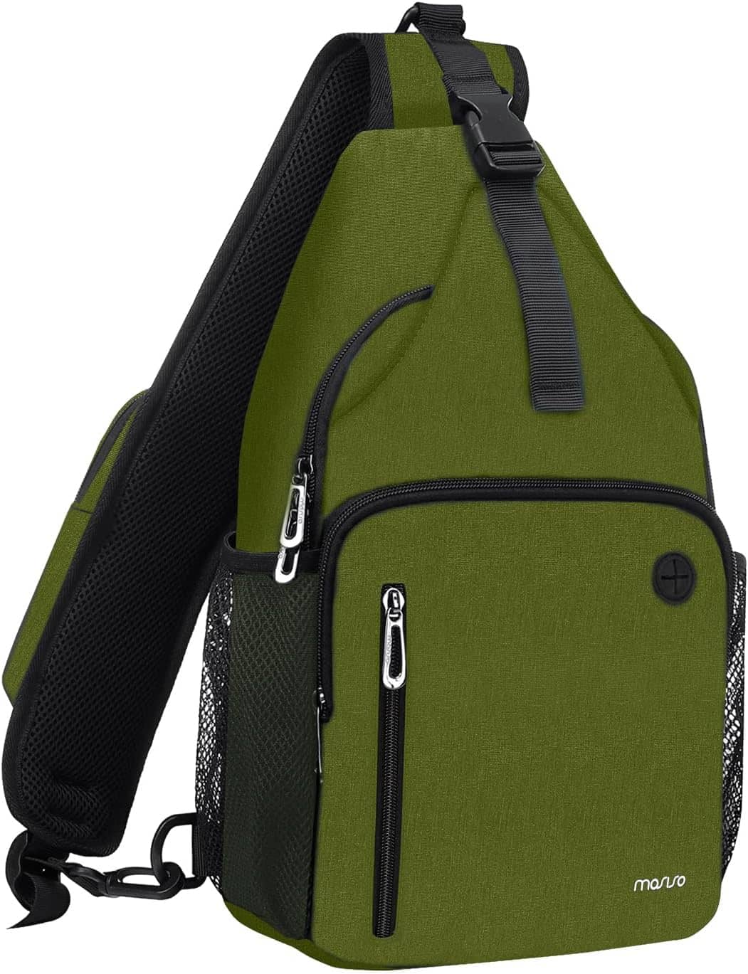 mosiso - Sling Bag Crossbody Shoulder Bag Travel Hiking Daypack Chest Bag with Front Square Pocket&USB Charging Port - Army Green
