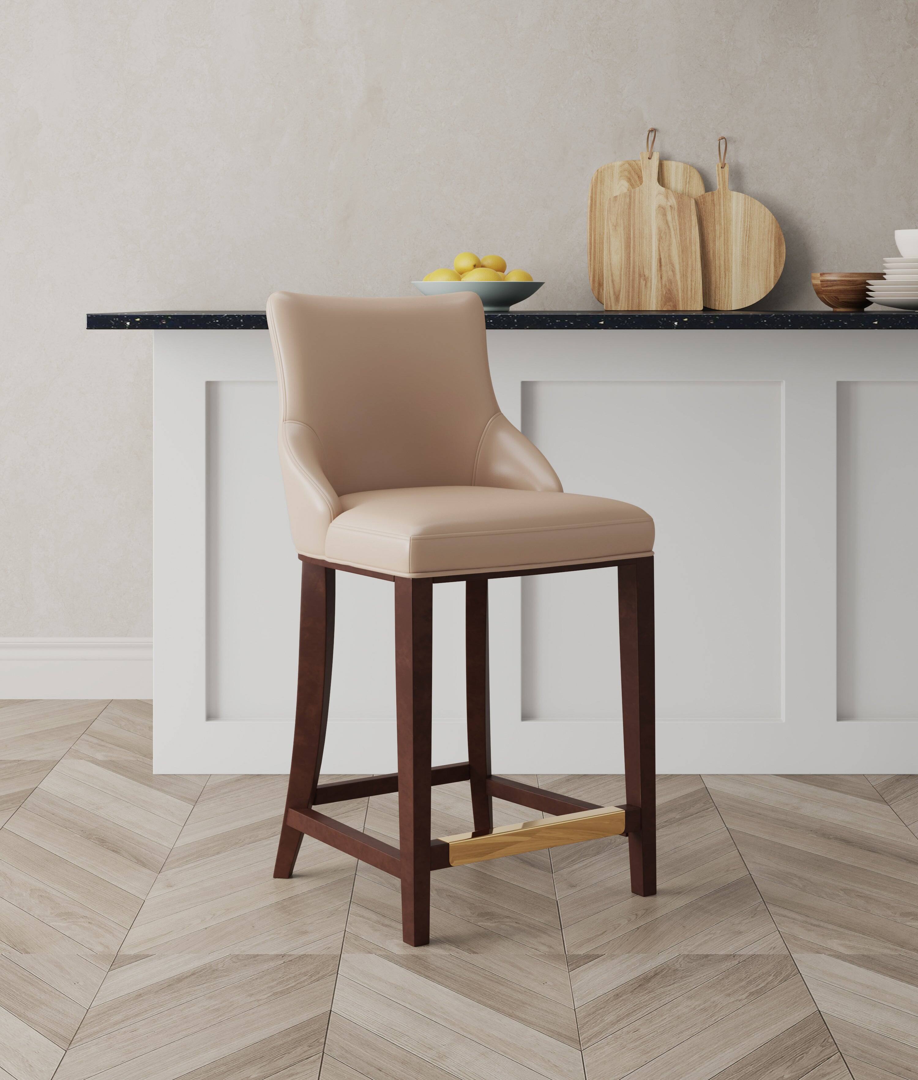 Angle. Manhattan Comfort - Shubert Modern Wood Upholstered Counter Stool - Tan.