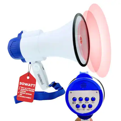 5 CORE 30WATT
Voice up to 800 yards
ADJUSTABLE VOLUME CONTROL
INDOOR/OUTDOOR USE
FOLDABLE HANDLE
SIREN
RECORD
PLAY
OFF
ON