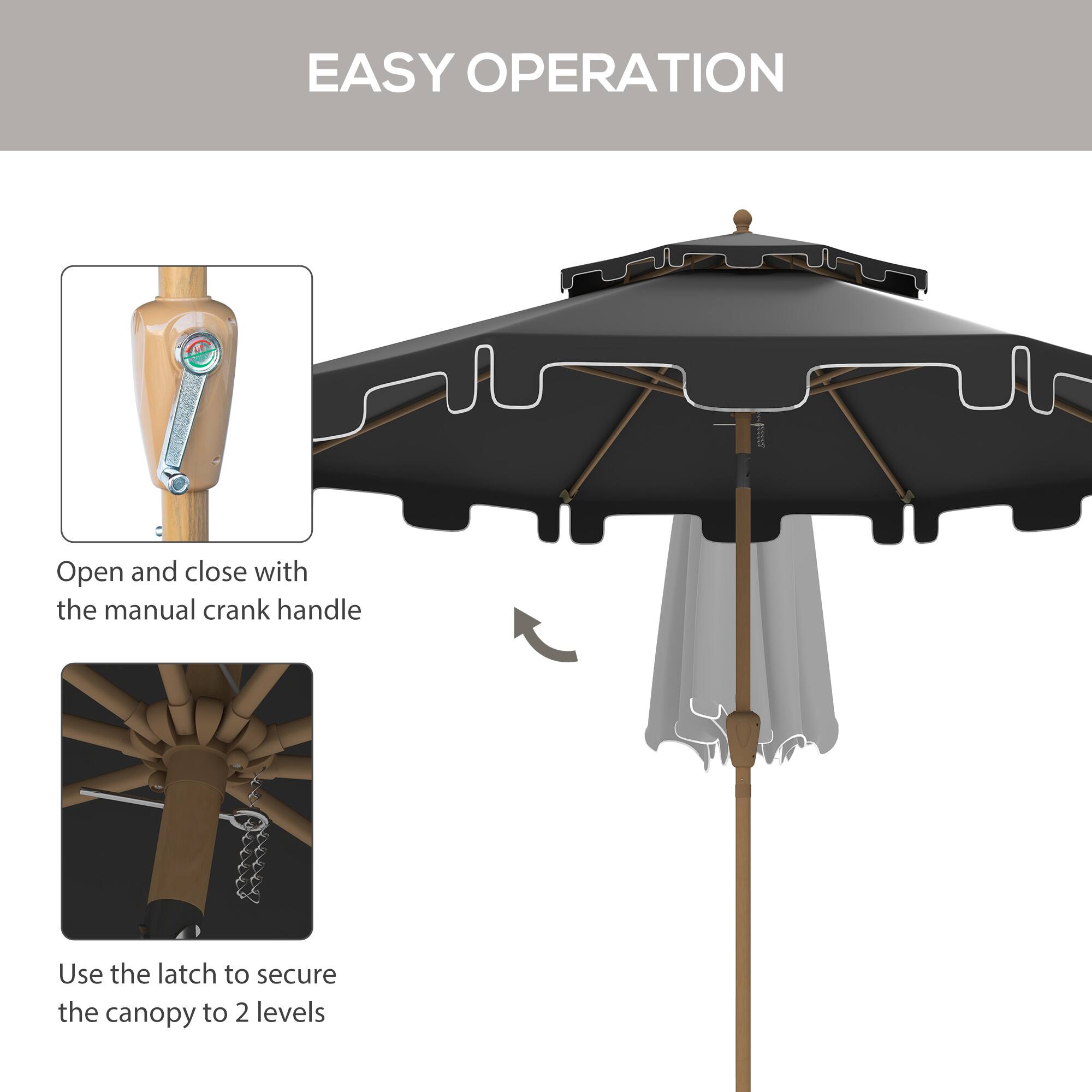 EASY OPERATION

Open and close with the manual crank handle

Use the latch to secure the canopy to 2 levels