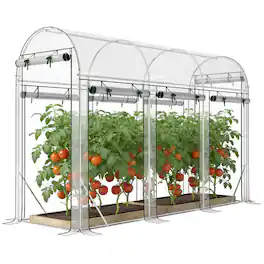 Outsunny - Walk-in Tunnel Greenhouse, Hoop House Greenhouse with 8 Roll-Up Doors