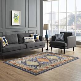 Modway - Atzi Distressed Southwestern Diamond Floral Area Rug - Multicolored