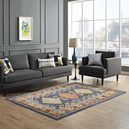 Front. Modway - Atzi Distressed Southwestern Diamond Floral Area Rug - Multicolored.