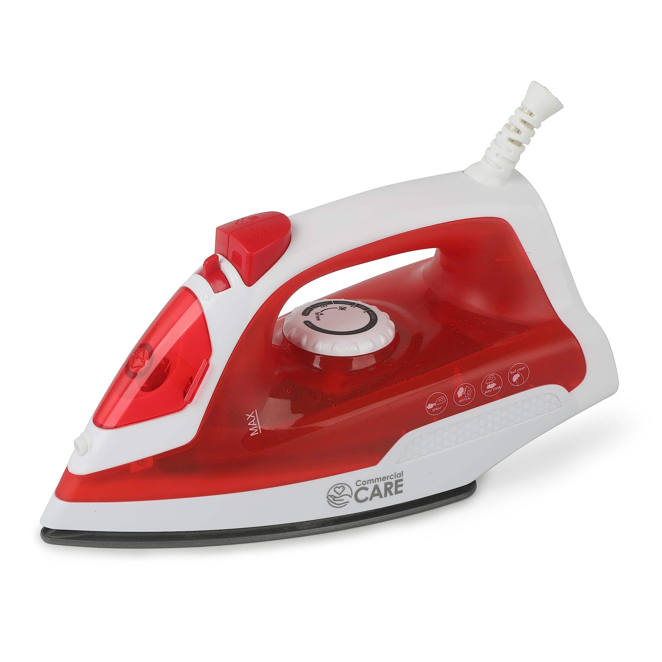 Commercial Care - 1200 Watts Steam Iron - Red