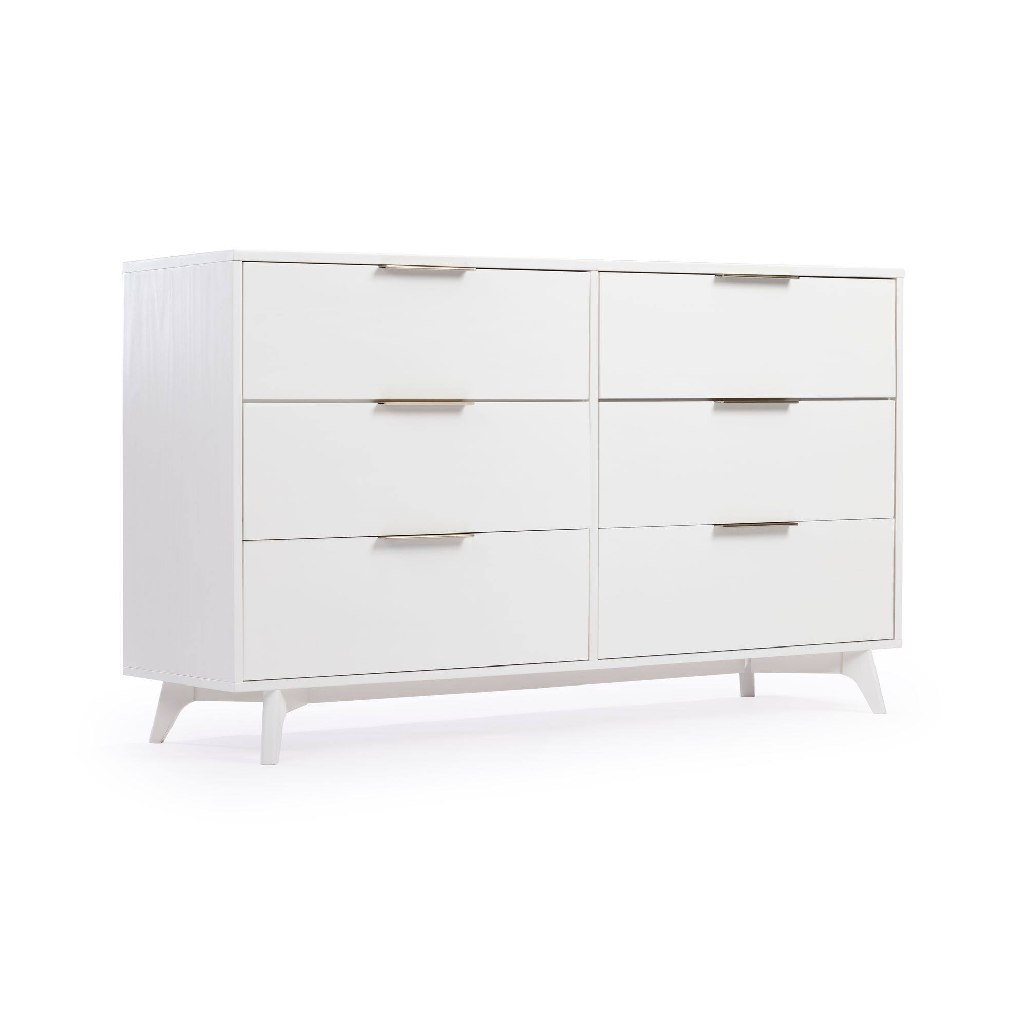 Alt View 7. Plank+Beam - Haven 6 Drawer Dresser with Brass Handle, White - White.