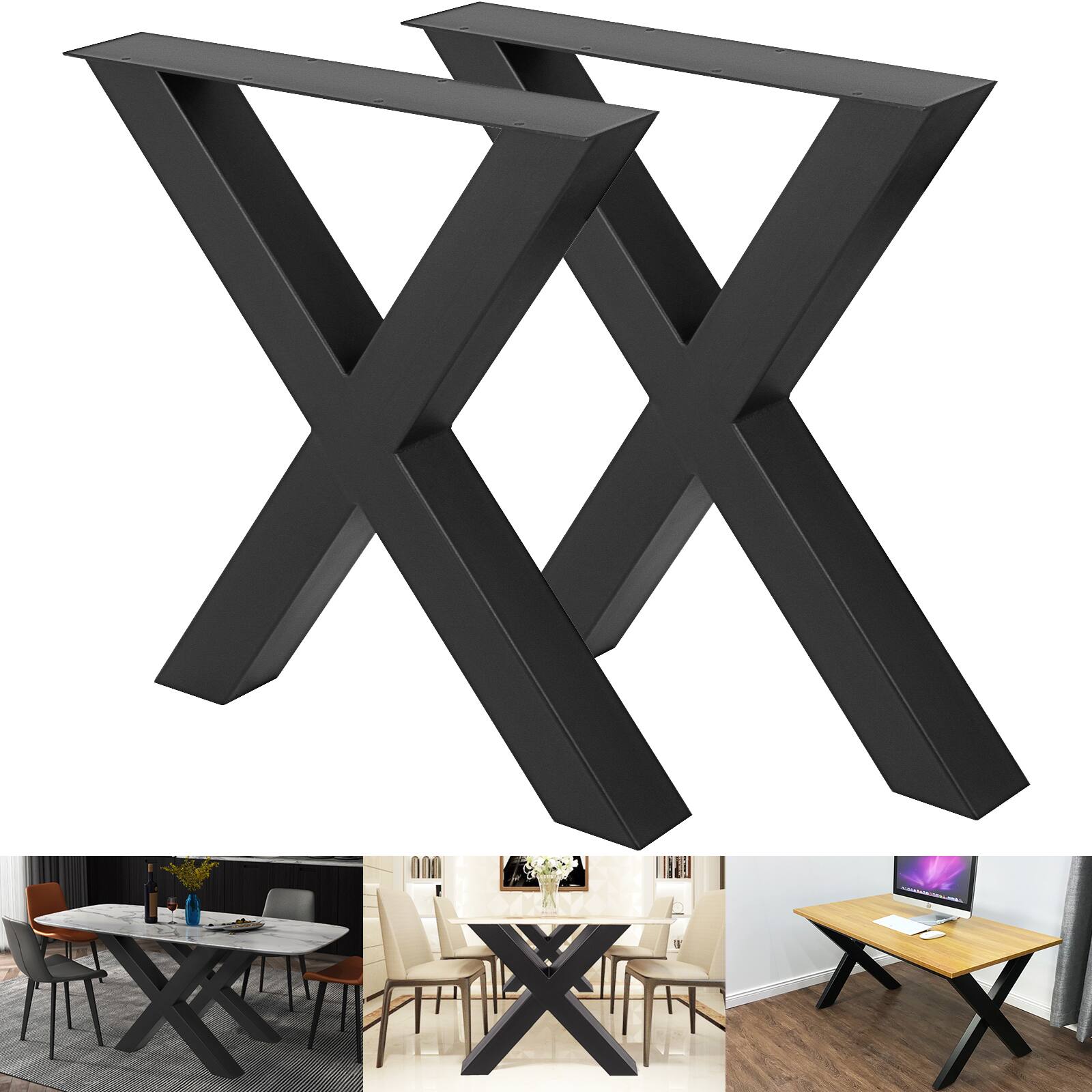 Alt View 4. VEVOR - Set of 2 Steel Table Legs, 28''Height 30''Wide Dining Table Legs, Heavy Duty 3.1" Square Box Section X Frame Table Legs - Black.