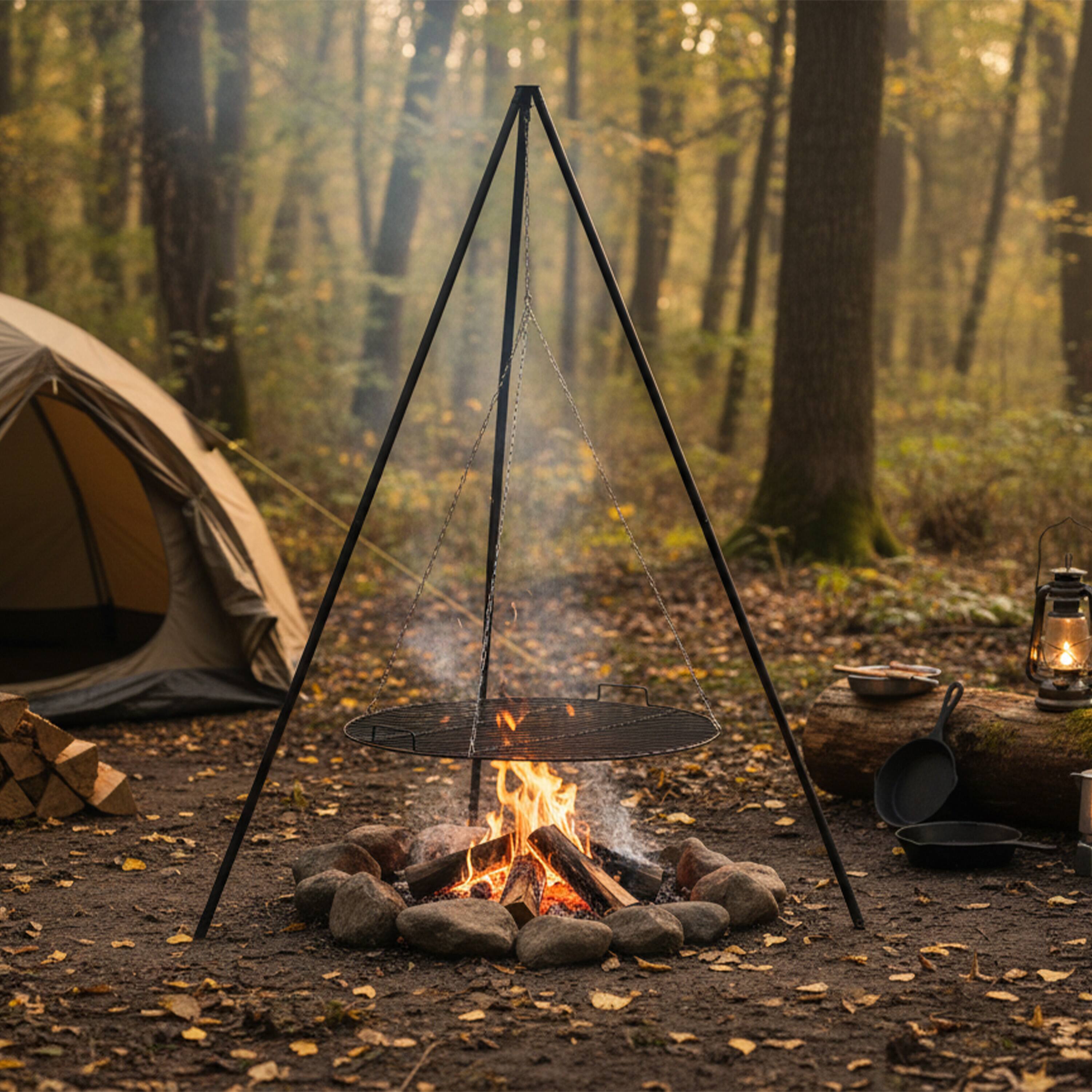 Alt View 8. Sunnydaze - 30" Powder-Coated Steel Fire Pit Tripod Grilling Set for Cooking - Black.