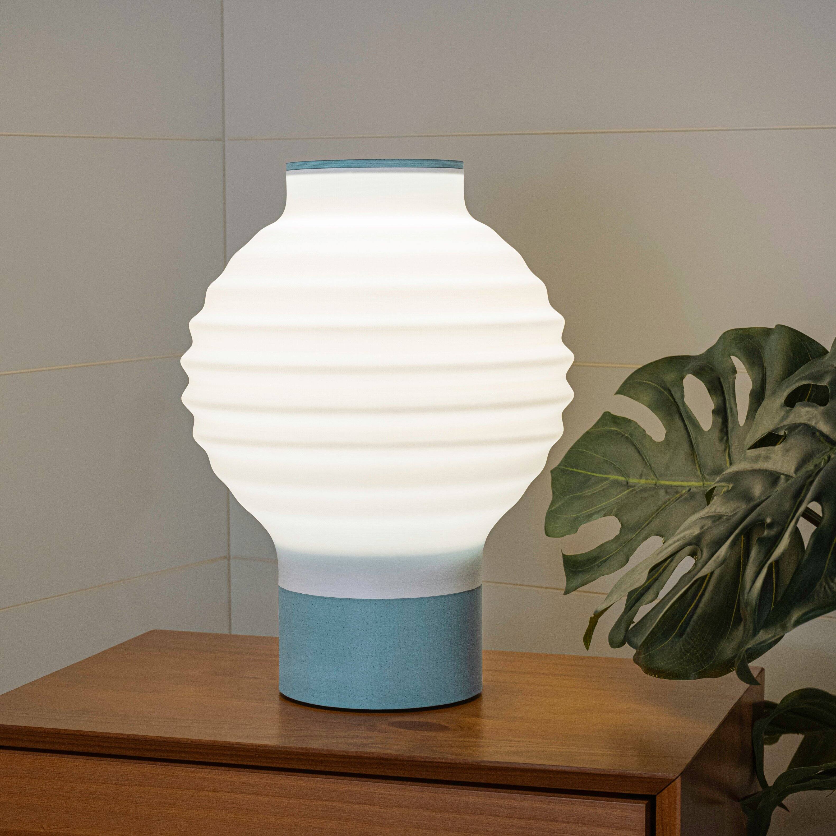 Alt View 1. Jonathan Y - Asian Lantern 15" Vintage Traditional Plant-Based PLA 3D Printed Dimmable LED Table Lamp, White/Blue - White.