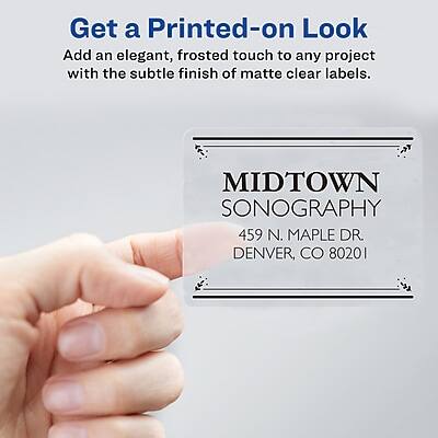 Get a Printed-on Look  
Add an elegant, frosted touch to any project with the subtle finish of matte clear labels.  

MIDTOWN SONOGRAPHY  
459 N. MAPLE DR.  
DENVER, CO 80201