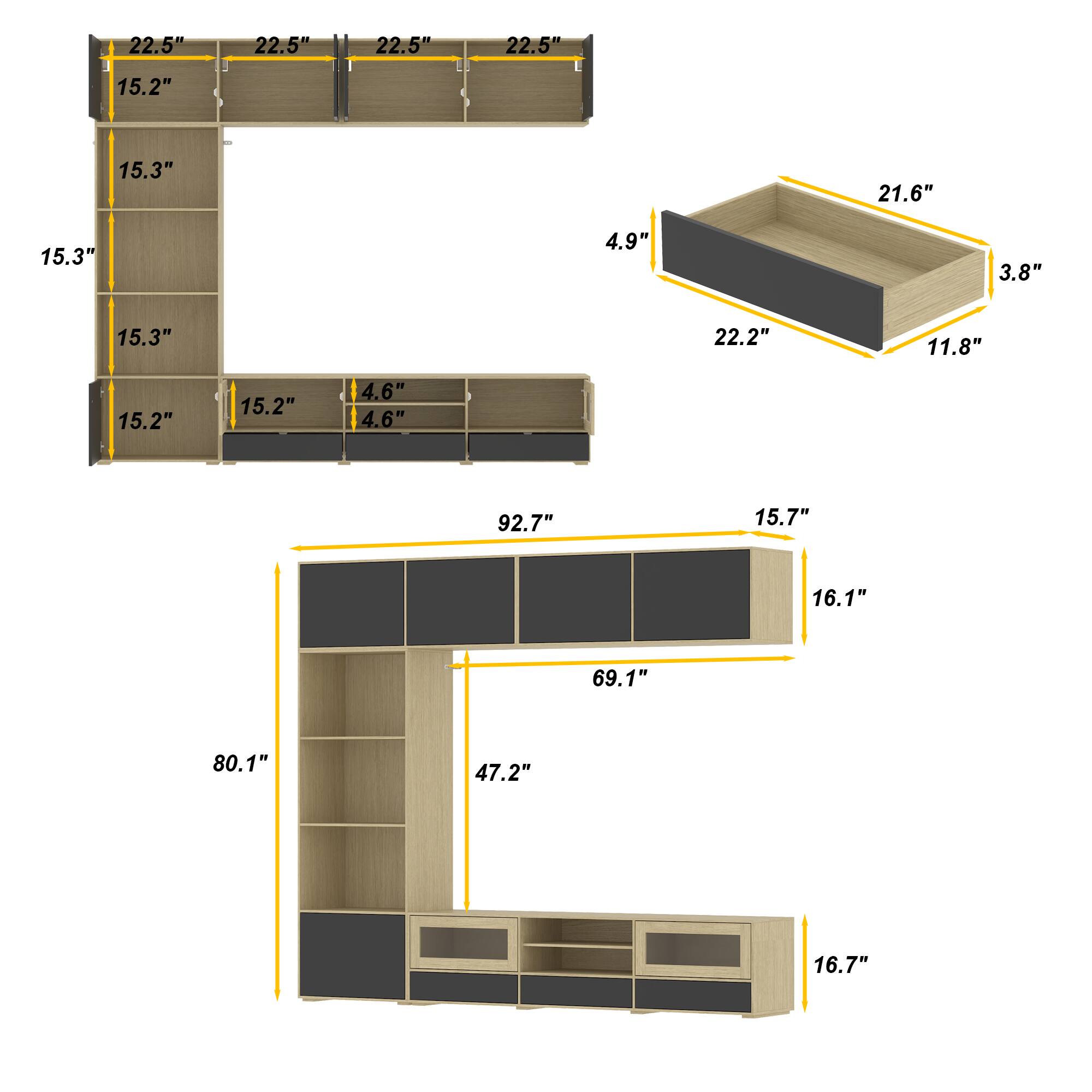 - 22.5" (x4)
- 15.2"
- 15.3" (x3)
- 21.6"
- 4.9"
- 3.8"
- 22.2"
- 11.8"
- 4.6" (x2)
- 92.7"
- 15.7"
- 16.1"
- 69.1"
- 80.1"
- 47.2"
- 16.7"
