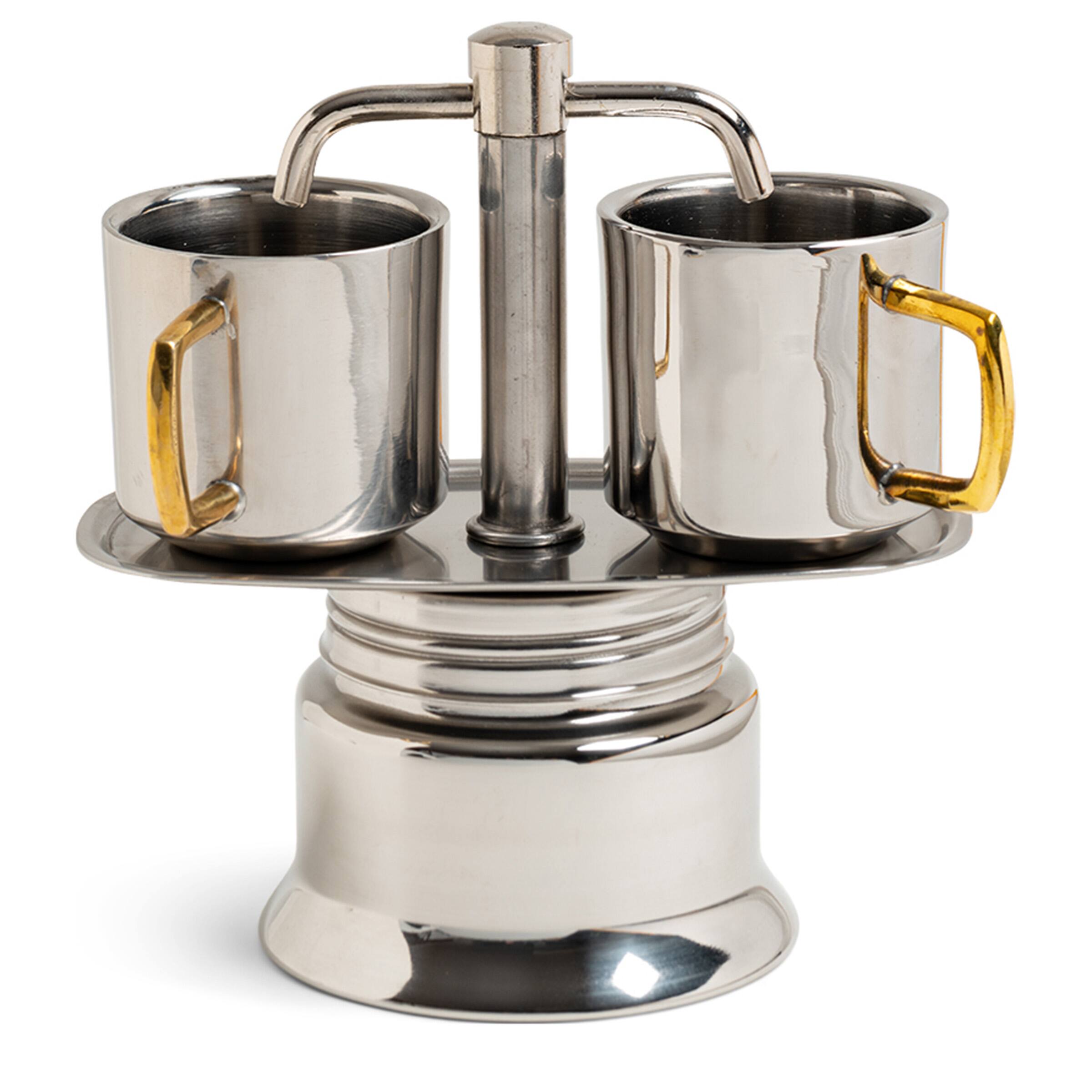 Left. Kings County Tools - Double Spout 2 Cup Coffee Maker - Chrome.