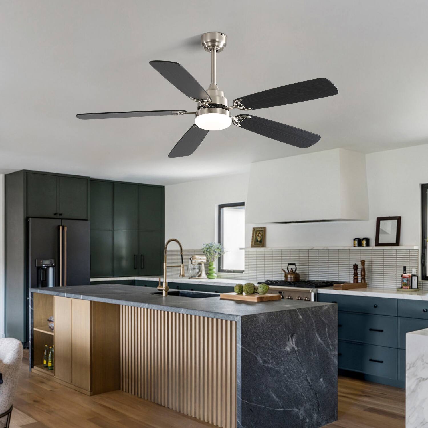 Alt View 4. Bestier - 52inch Ceiling Fan with LED Light, 6 Speed, 5 Blades Reversible Silent DC Motor Ceiling Fan with Timer, Black+Grey - Black+Grey.