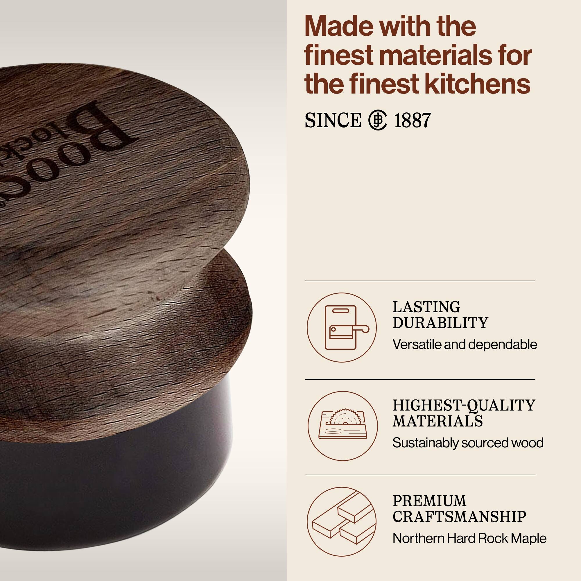 Made with the finest materials for the finest kitchens SINCE 1887

LASTING DURABILITY
Versatile and dependable

HIGHEST-QUALITY MATERIALS
Sustainably sourced wood

PREMIUM CRAFTSMANSHIP
Northern Hard Rock Maple
