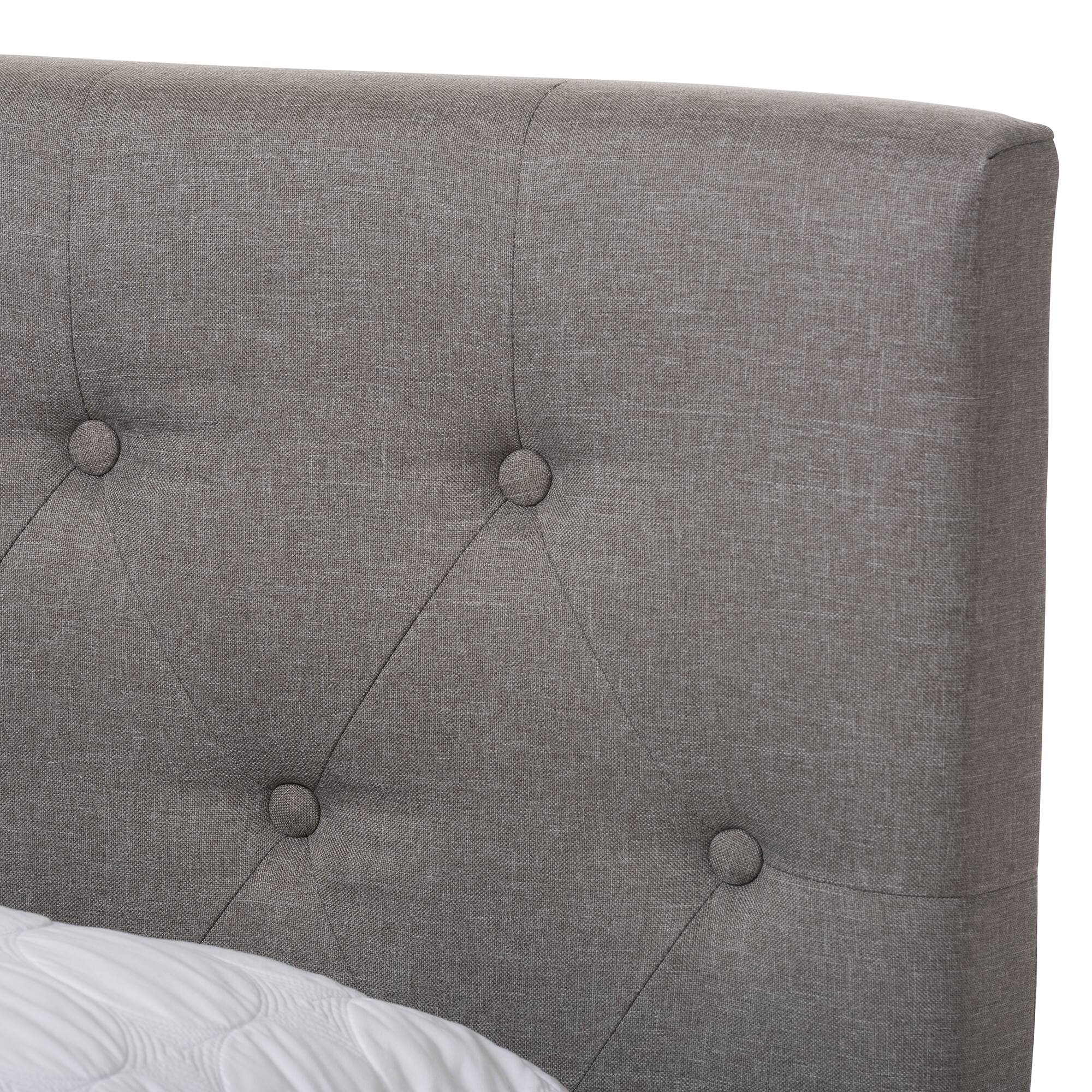 Back. Baxton Studio - Cassandra Modern and Contemporary Fabric Upholstered Queen Size Bed - Light Grey.