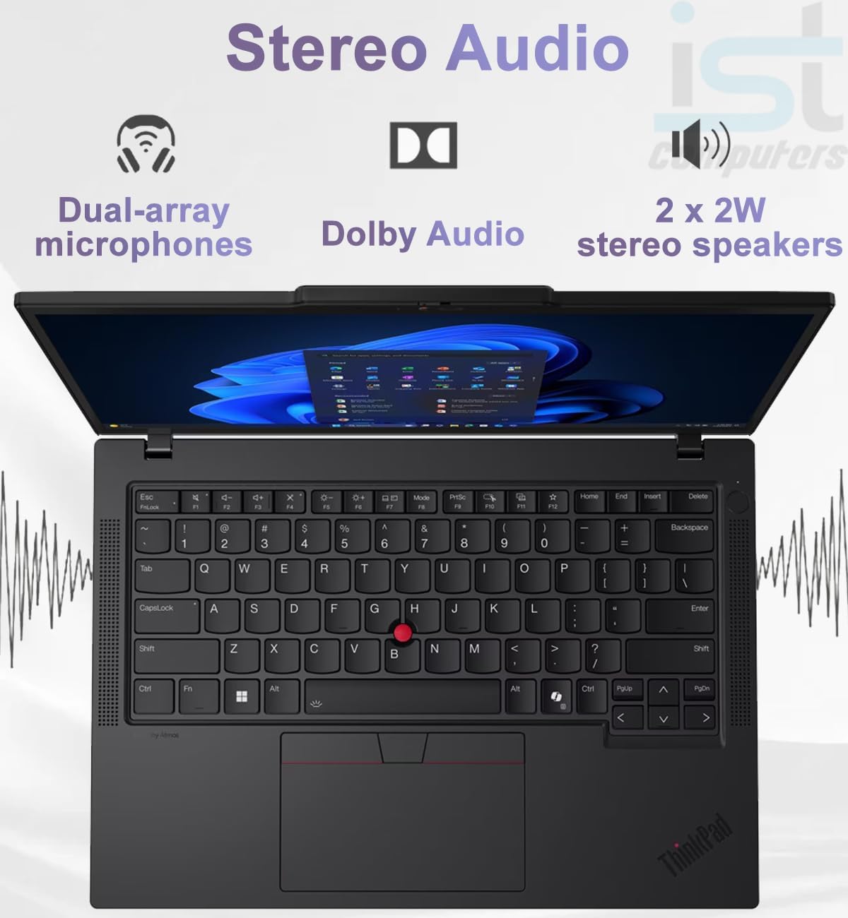 Stereo Audio  
Dual-array microphones  
Dolby Audio  
2 x 2W stereo speakers