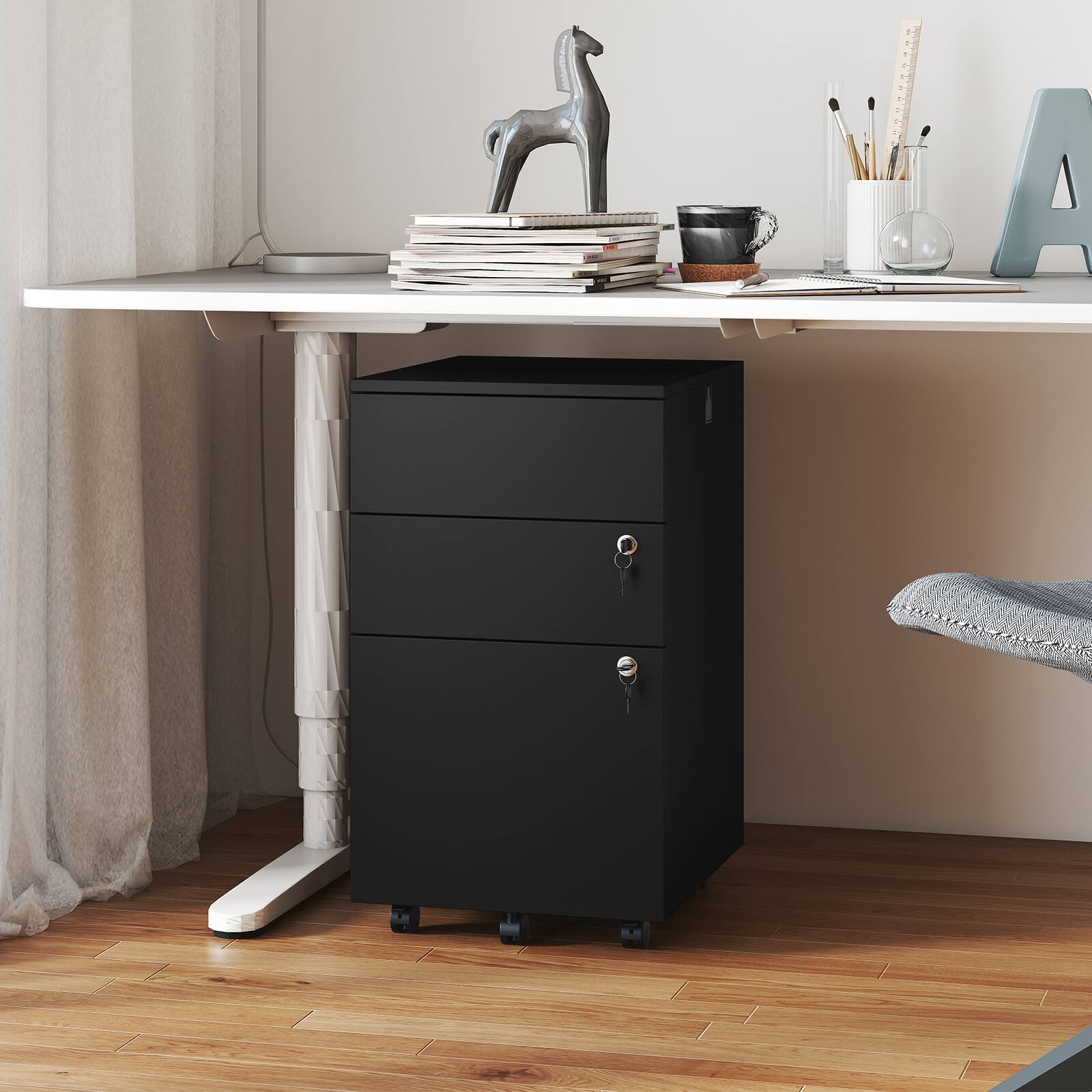 Alt View 3. Gymax - Gymax 3-Drawer File Cabinet Rolling File Organizer w/ Lock & 4 Keys for Letter/Legal/A4 Black - Blue.