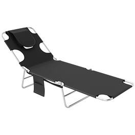 Outsunny - Folding Beach Lounge Chair with Face Hole and Arm Slots, 5-level Adjustable Sun Lounger Tanning Chair - Black