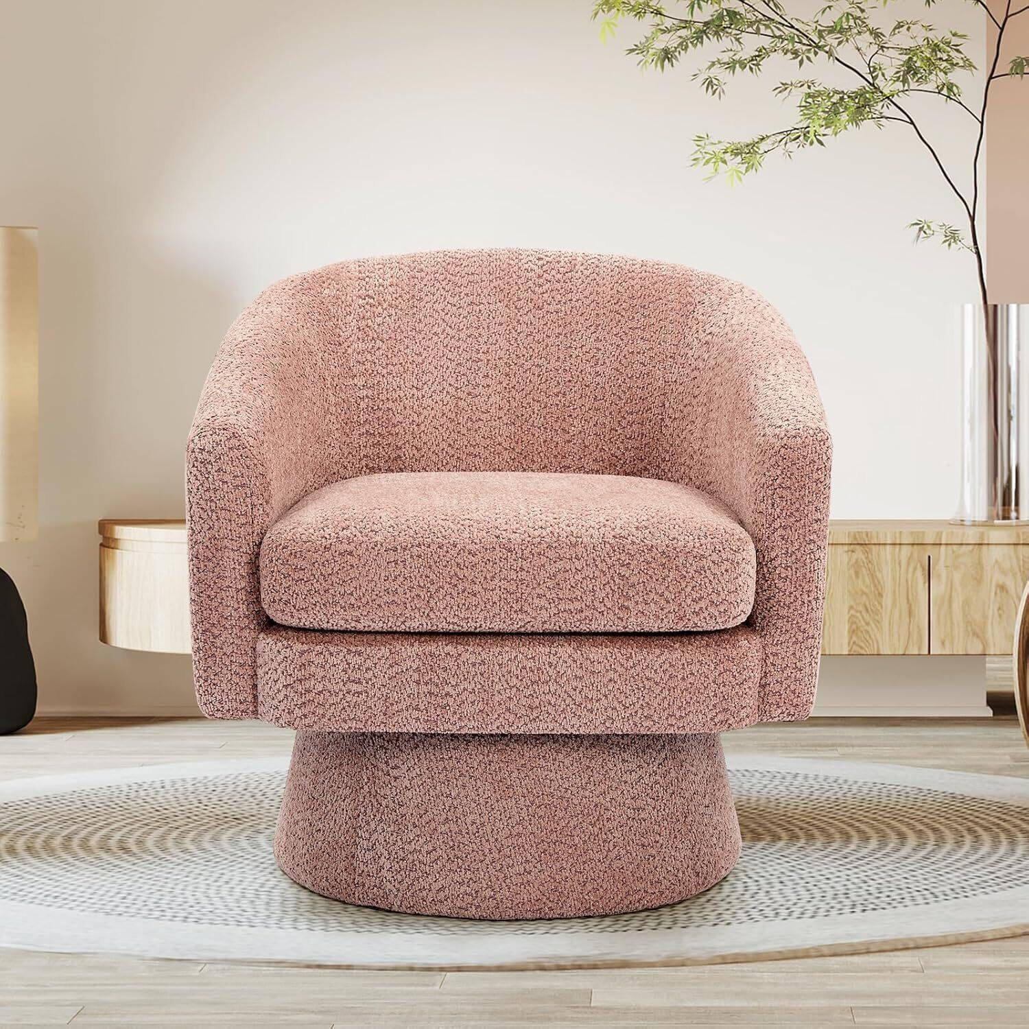 Jojoka - Modern Swivel Accent Chair,360 Degree Swivel Barrel Chair with Armrest - Pink