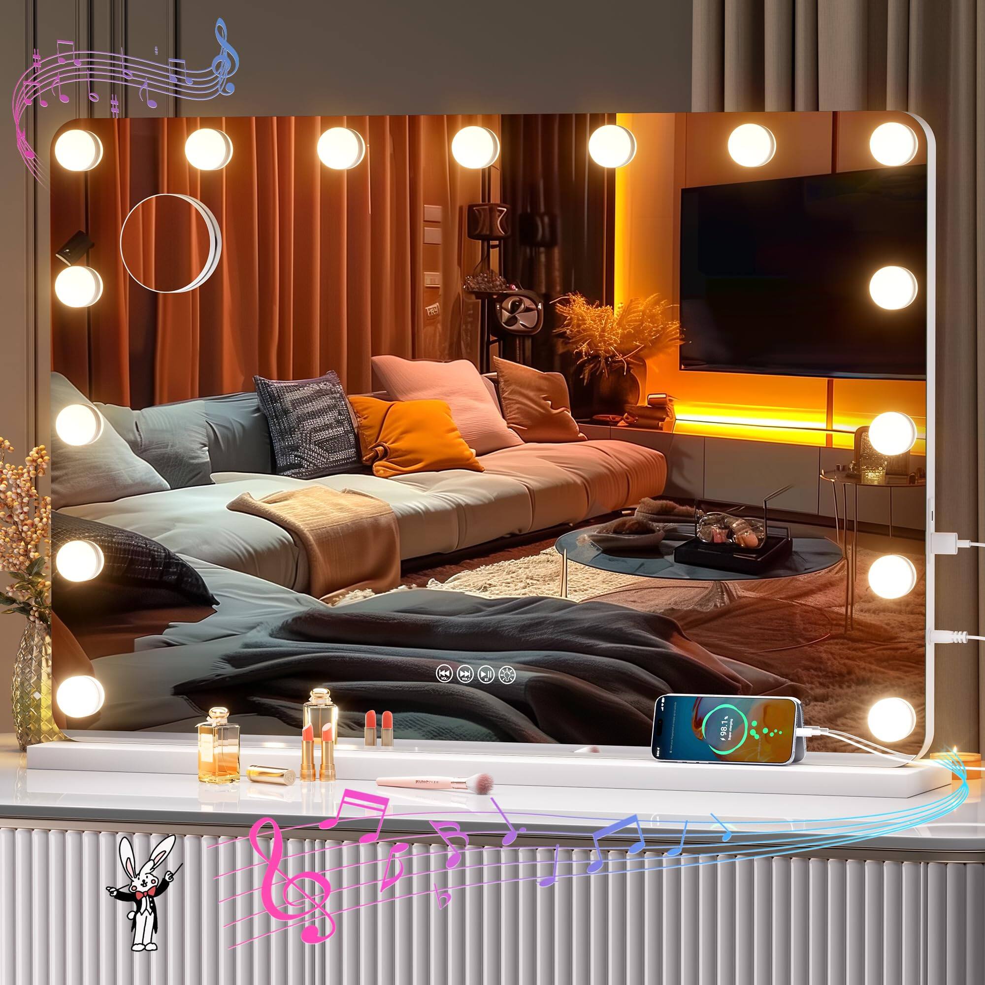 Round White Bluetooth-32"L x 22"W