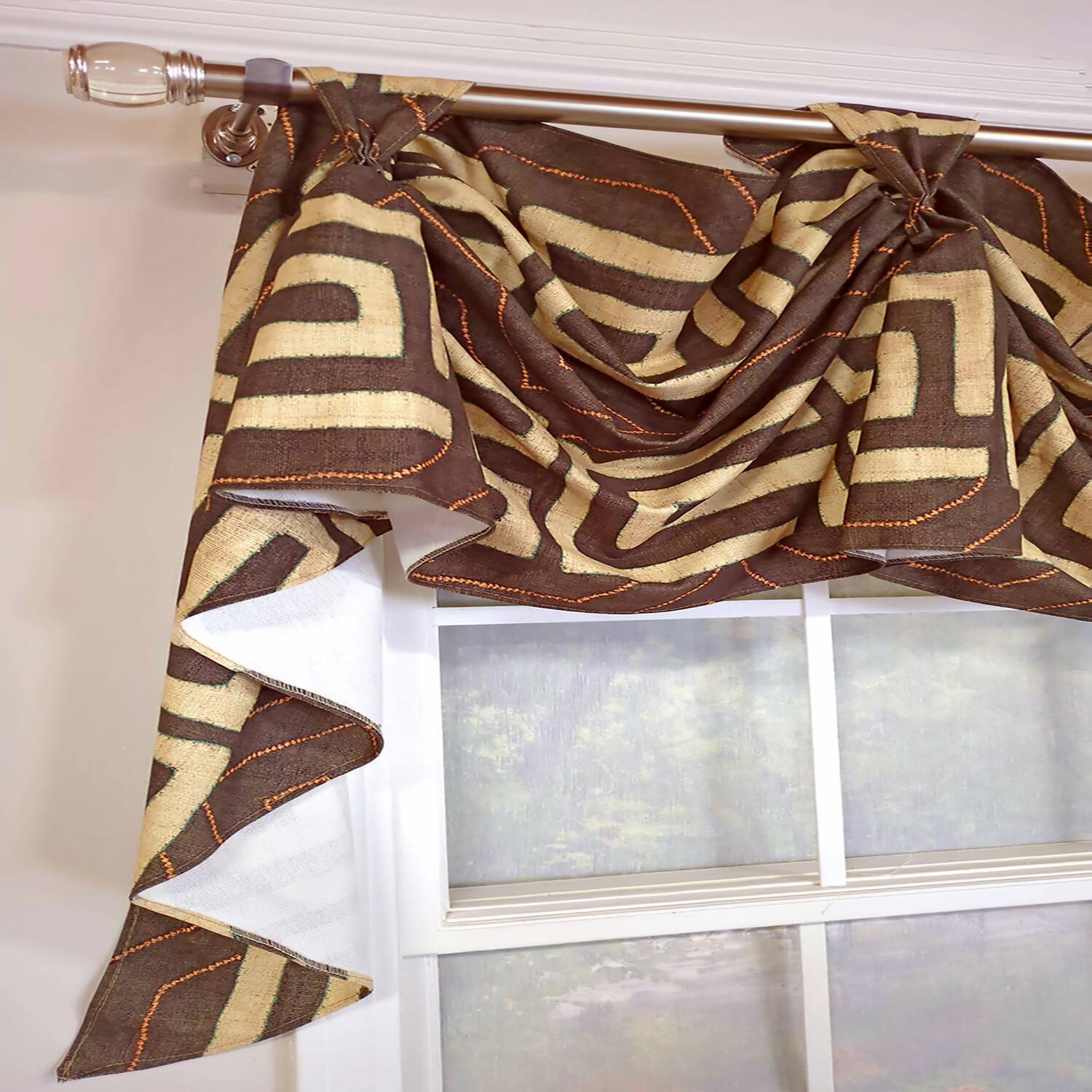 Left. RLF Home - RLF Home Atahualpa 3-S Victory 100% Cotton Tab Top Swag Window Curtain 54" x 25" Brown - Brown.