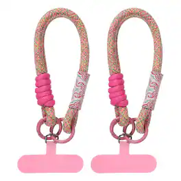 Unique Bargains - 2pcs Universal Phone Wrist Lanyard Hand Strap Anti Theft Strap with Pads - Rose
