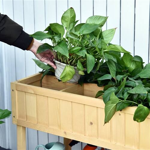 Angle. SlickBlue - 8 Grid Raised Garden Planter Box Made of Fir Wood for Yard and Patio - Brown.