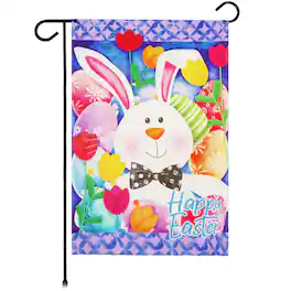 G128 - Happy Easter Bunny Tulips Garden Flag 12 x 18 in Double-Sided - Multicolor