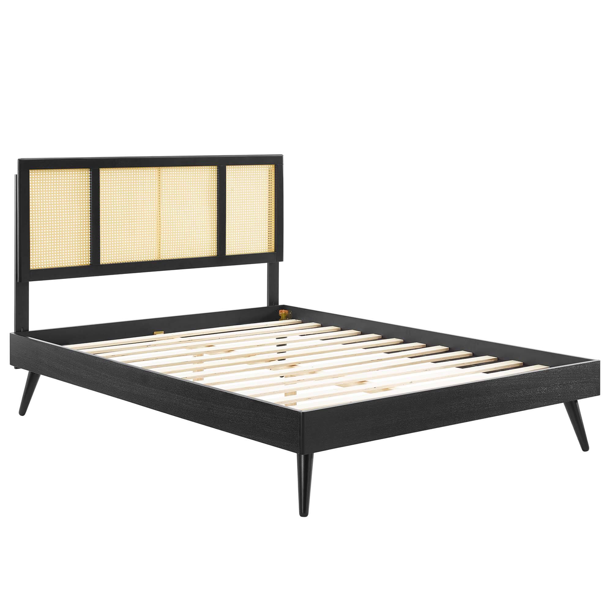 Back. Modway - Virginia Fabric Queen Platform Bed with Squared Tapered Legs - Gray.