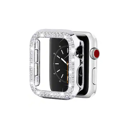 Front. Entronix - Entronix Diamond Case for Apple Watch Series 9/8/7, 41mm - Built-In Screen Protector - Silver.