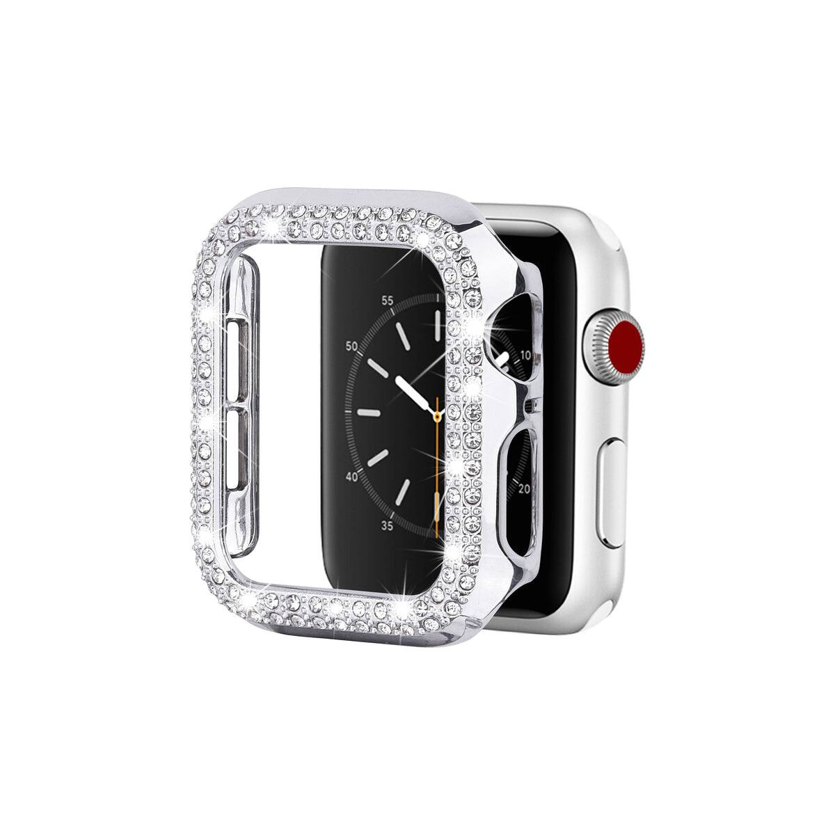 Front. Entronix - Entronix Diamond Case for Apple Watch Series 9/8/7 (45mm) with Built-In Screen Protector - Silver.