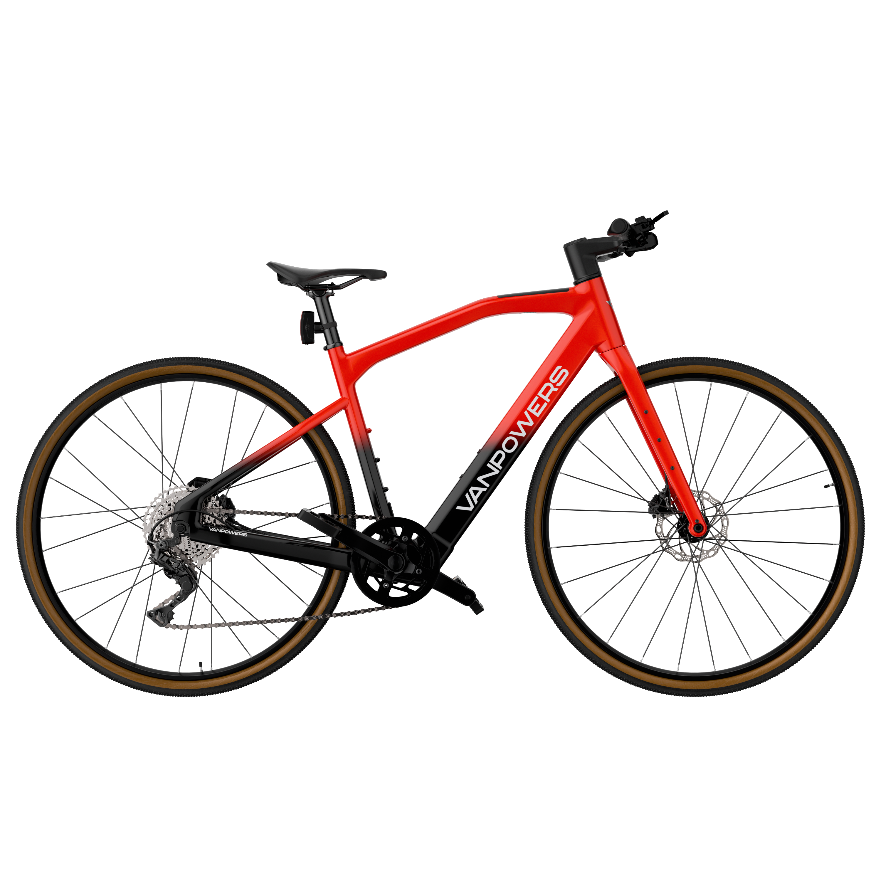 Angle. Vanpowers - UrbanCross Pro Lightweight 350W Hub-Motor Gravel E-Bike - Lava Red and Coke Black.