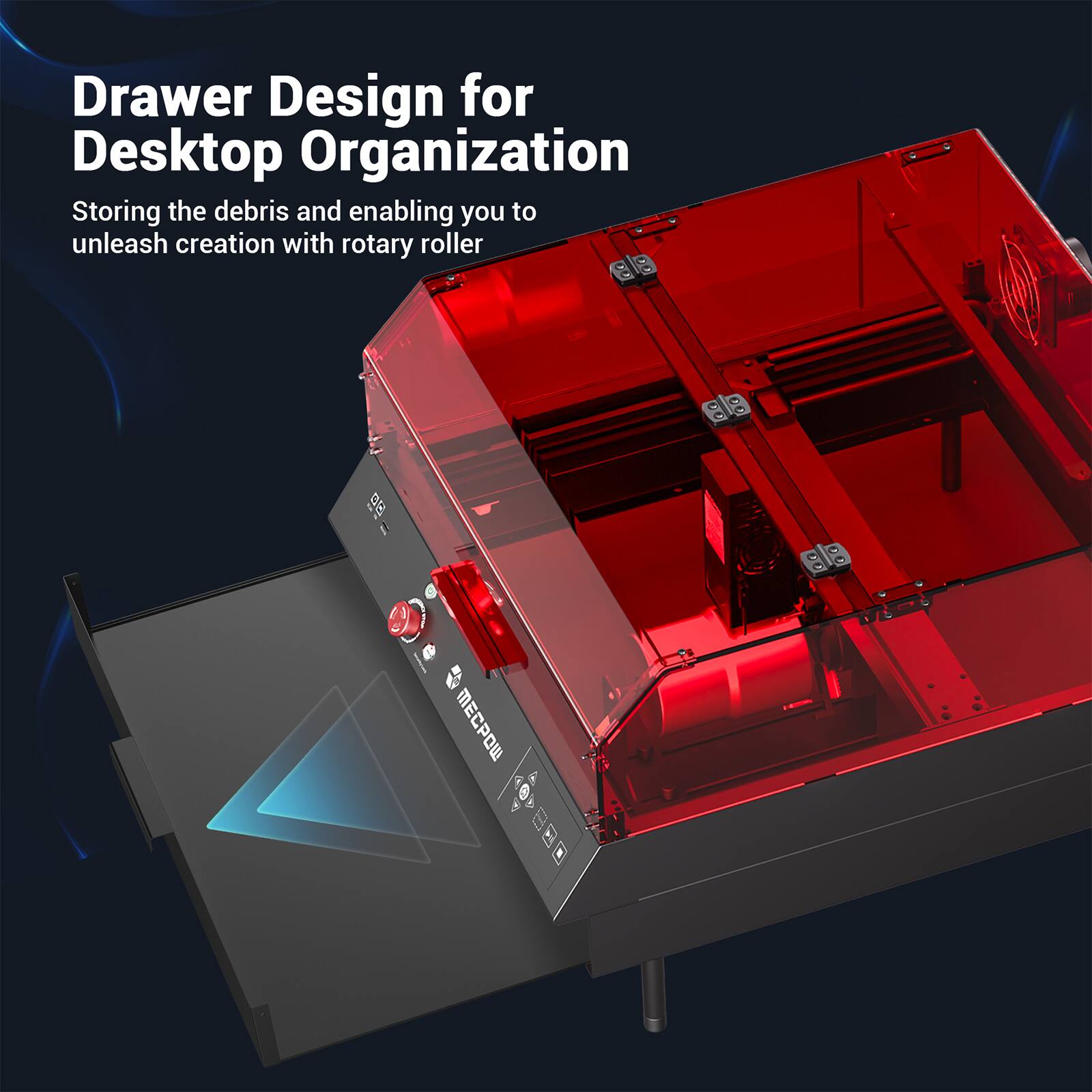 Drawer Design for Desktop Organization: Storing the debris and enabling you to unleash creativity with a rotary roller.