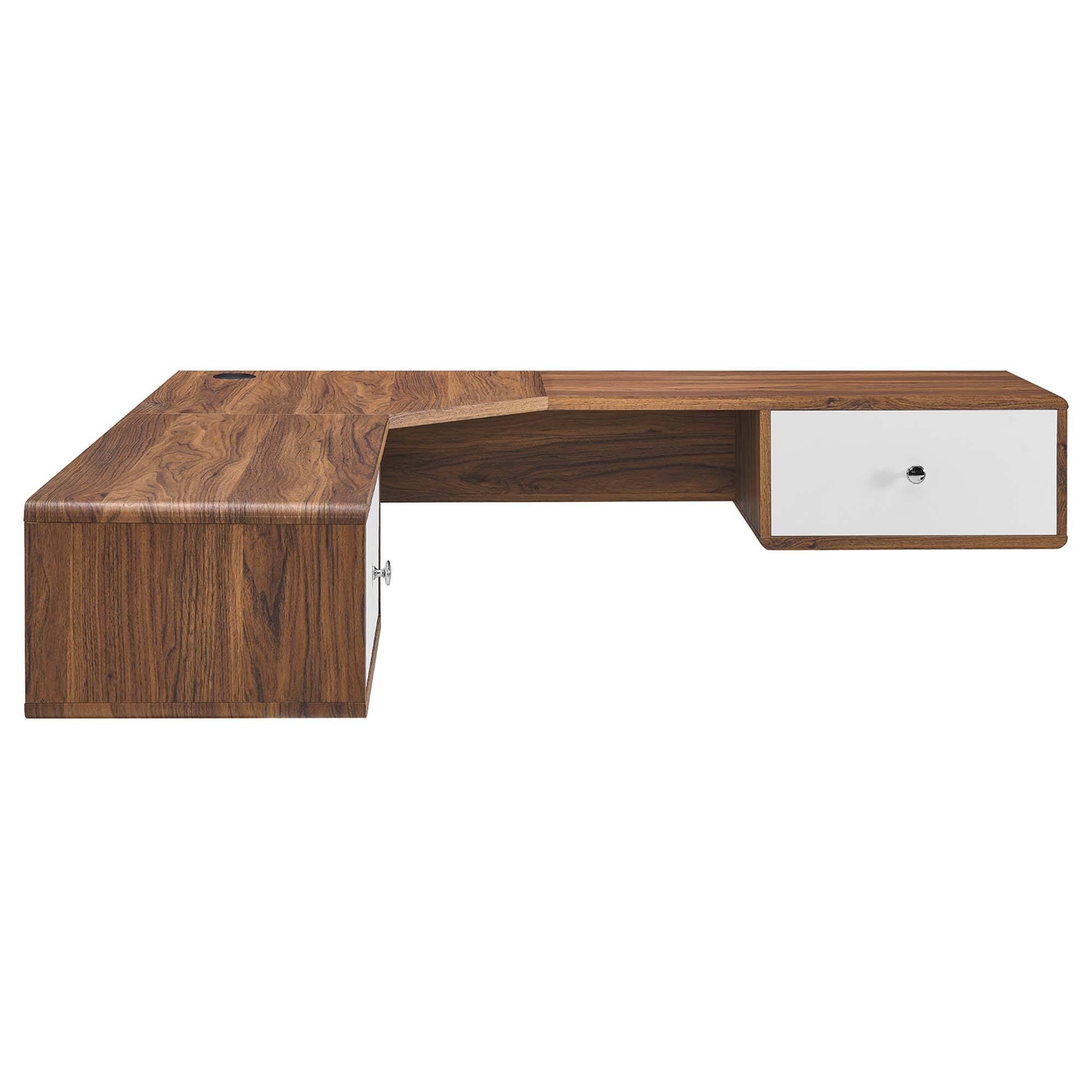 Angle. Modway - Transmit 55" Wall Mount Corner Wood Office Desk by Modway - Walnut White.