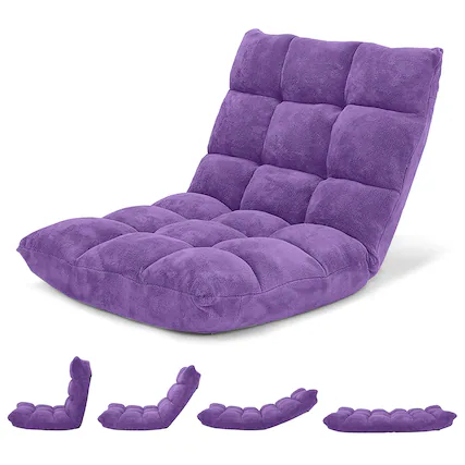 Front. Costway - Costway Adjustable 14-Position Floor Chair Folding Gaming Sofa Chair Cushioned Purple - Purple.