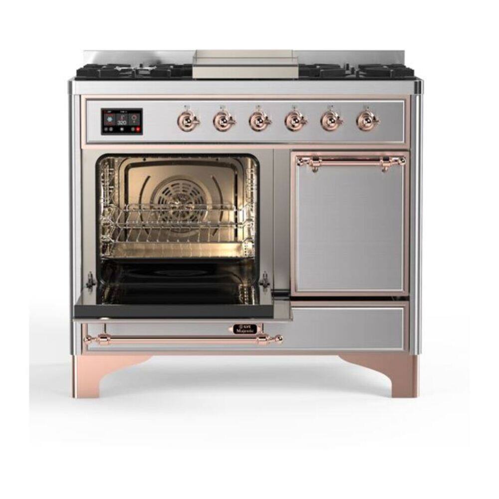 Alt View 3. ILVE - ILVE Majestic II Series 40 in. Dual Fuel Range with 6 Sealed Burners + Griddle (Natural Gas, Copper Trim) - Stainless Steel.