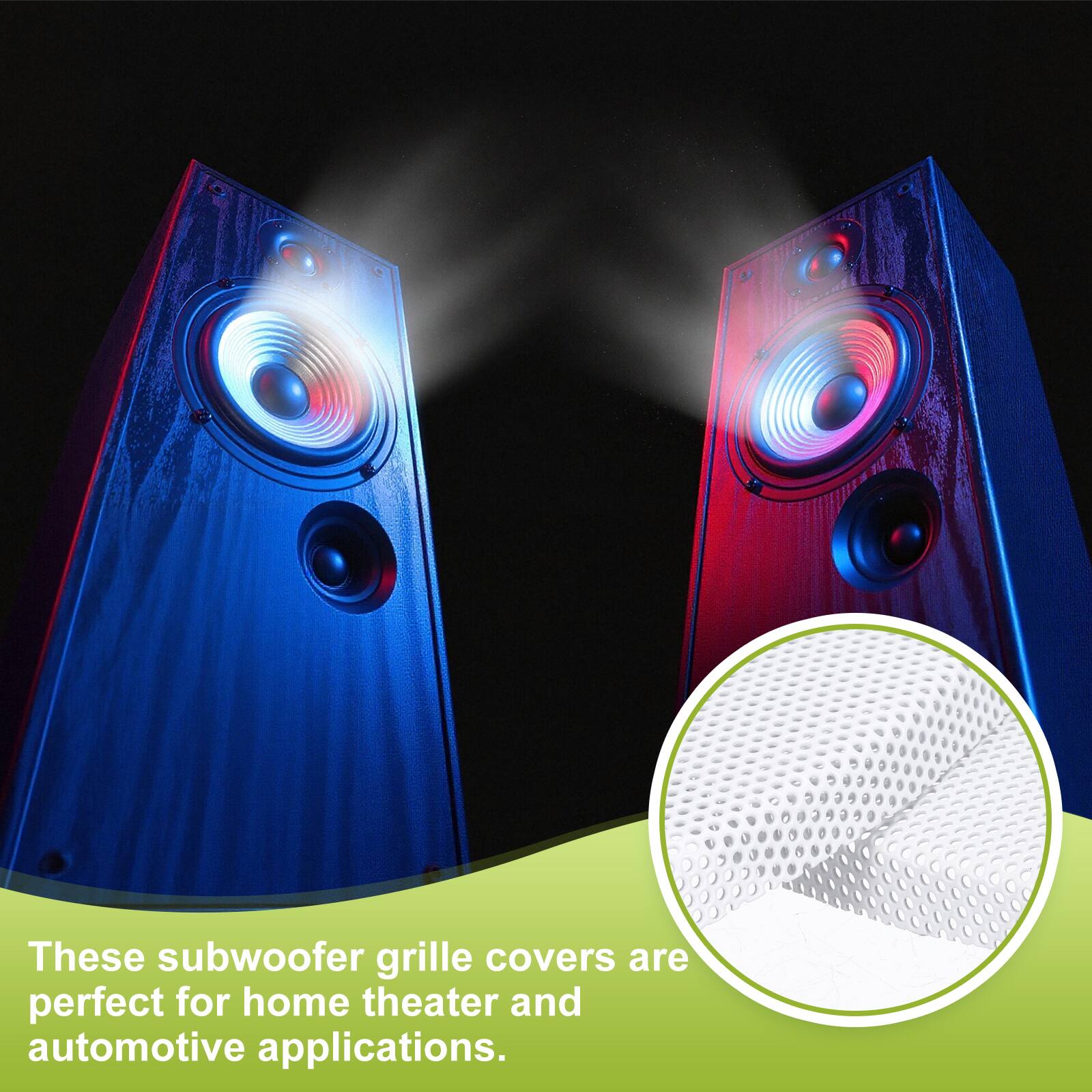These subwoofer grille covers are perfect for home theater and automotive applications.