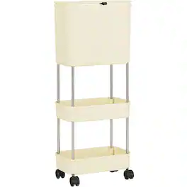 Hivvago - 5 Gallon Mobile Elevated Kitchen Trash Can with Lid with Wheels - Cream