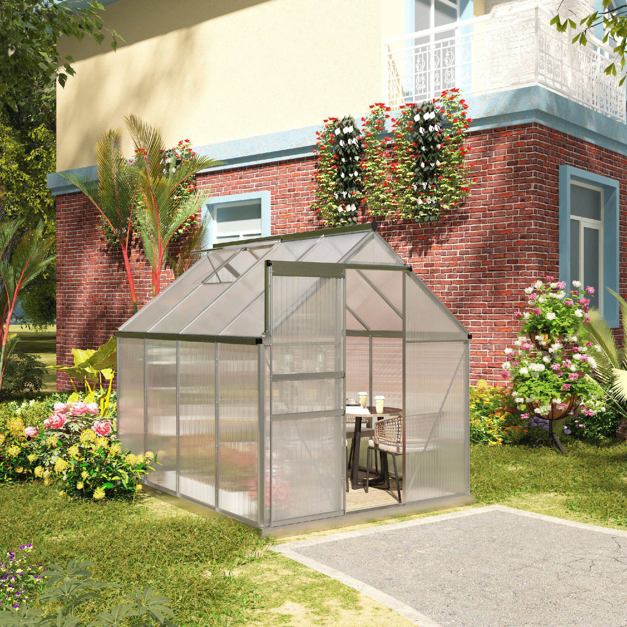 Alt View 1. Outsunny - 8' x 6' x 6.5' Polycarbonate Greenhouse with Adjustable Roof Vent, Walk-in Heavy Duty Greenhouse with Aluminum Frame.
