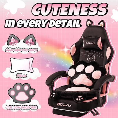 Dowinx Cute Gaming Chair with Cat Ears and Paw Lumbar Seat Cushion Dowinx Cute Gaming Chair with Cat Ears and Paw Lumbar Seat Cushion