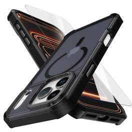 Dteck - Magnetic Clear Case with Glass Screen for iPhone 17 Pro Max, Shockproof Compatible with Magsafe Accessory Phone Cover - Black